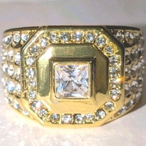 18k Gold Plated Ring for Men Lab Created Diamond Wedding Engagement Ring Sz 11